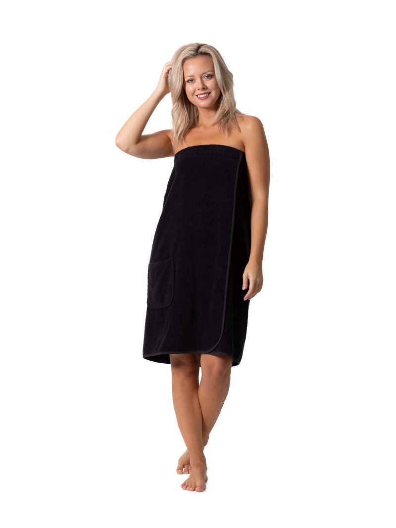 Robe Direct Womenâ€™s Terry Cloth Spa and Bath Towel Wrap with Adjustable Closure & Elastic Top (Black, Large/One Size) - Image 1